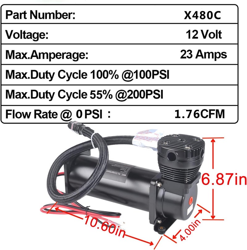CNRAQR بوق هواء ثقيل 200 PSI 3/8 NPT / ضاغط تعليق هوائي 12 فولت أسود - Image 4